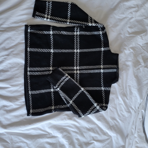 Pullover knit turtleneck Women Sweater Winter plaid black and white - Picture 3 of 5